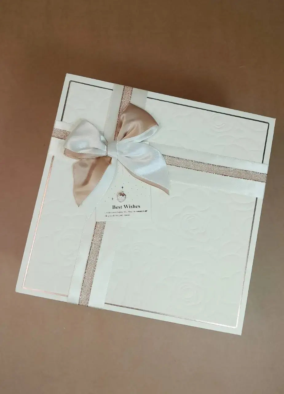 Off white Gift Box with Brown Ribbon